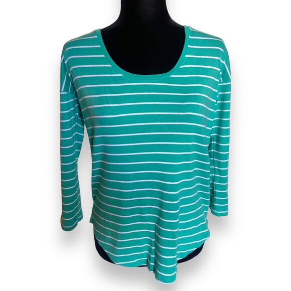 Gap Womens Top Size S Turquoise Teal Stripe 3/4 Sleeve Scoop Neck White NEW‎ - Picture 4 of 9